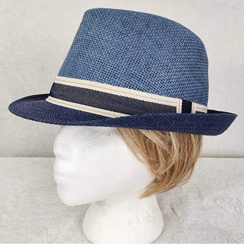 Aldo Fedora 2 tone woven blue with white and black band. Like new
